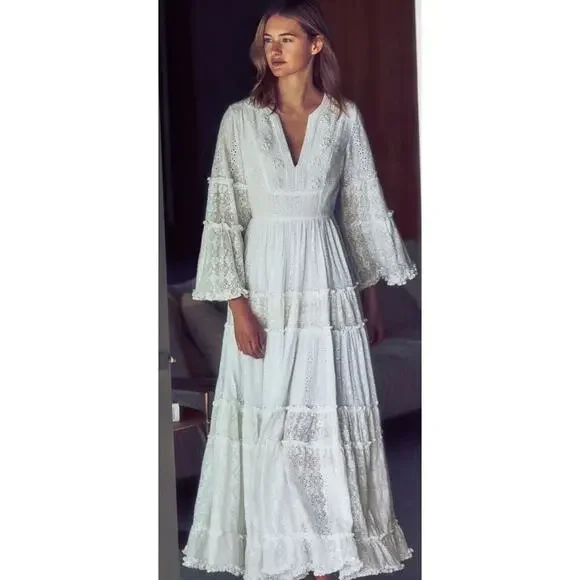 $910 ALEXIS Hedda Embellished Eyelet Maxi Dress Gown Sz XS Boho Bridal R… - Picture 3 of 16